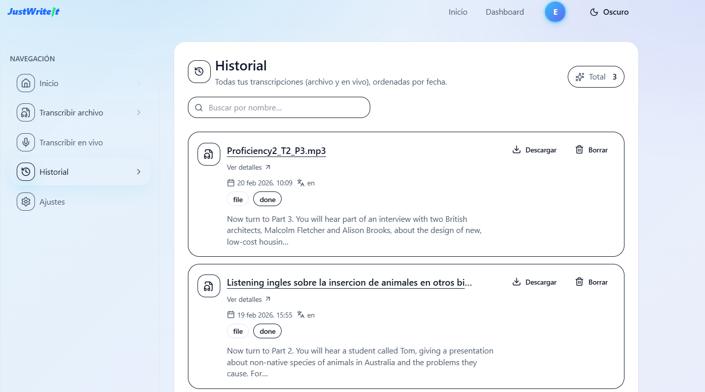 Historial de transcripciones