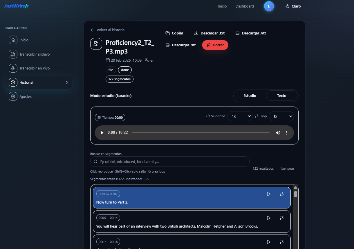 Modo estudio / karaoke